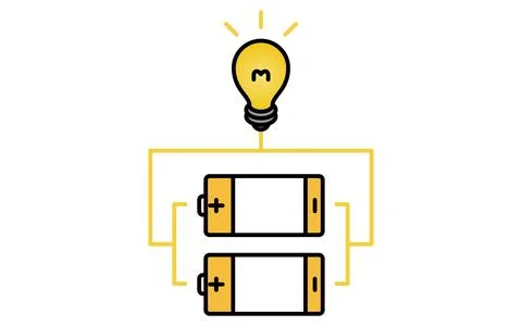 Simple line drawing icon of a dry cell battery with parallel connections Illustrazione stock