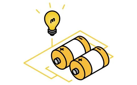 Simple line drawing icon of a dry cell battery with parallel connections, i.. Illustrazione stock