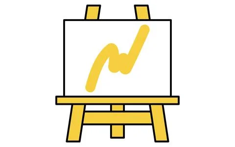 Simple line drawing icon of easel and campus Stock Illustration