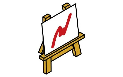 Simple line drawing icon of easel and campus, isometric illustration Stock Illustration