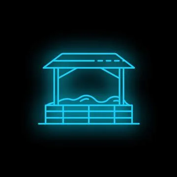 Simple line drawing icon of empty manger lit up in bright blue neon light Stock Illustration