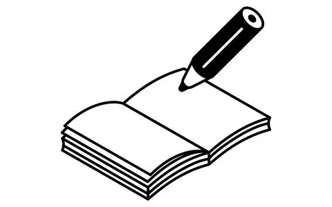 Simple line drawing icon of open notebook and pen, isometric illustration Stock Illustration