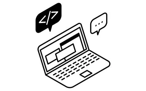 Simple line drawing icon programming on laptop, isometric illustration Stock Illustration