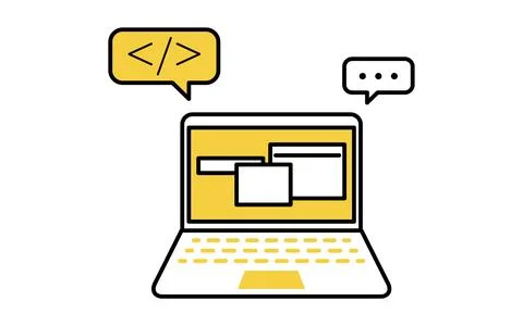 Simple line drawing icon of programming on laptop Illustrazione stock