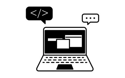 Simple line drawing icon of programming on laptop Stock Illustration
