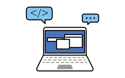 Simple line drawing icon of programming on laptop Stock Illustration
