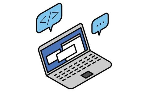 Simple line drawing icon programming on laptop, isometric illustration Stock Illustration