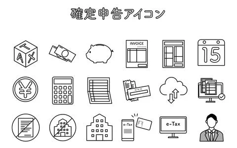 Simple line drawing icon set for tax returns Stock Illustration