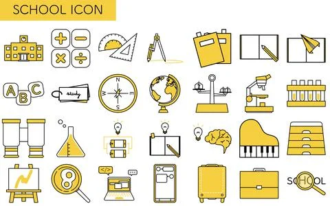 Simple line drawing icon set of school and study Stock Illustration
