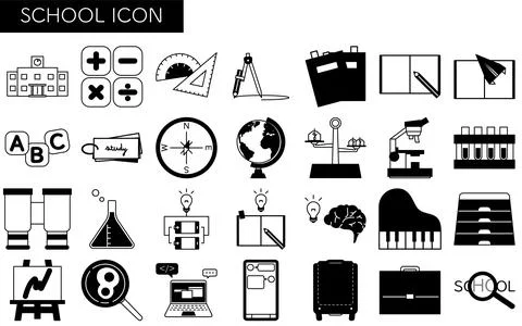 Simple line drawing icon set of school and study Stock Illustration