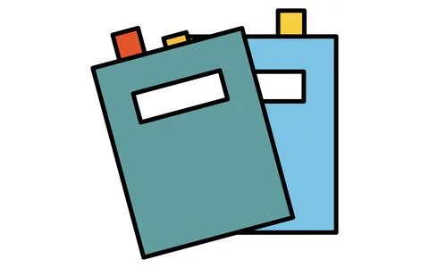 Simple line drawing icon of several books with sticky notes イラスト素材