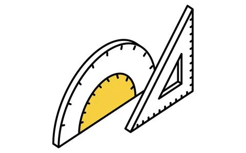 Simple line drawing icon of a triangular ruler and protractor used in arith.. Stockillustratie