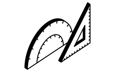 Simple line drawing icon of a triangular ruler and protractor used in arith.. Stockillustratie