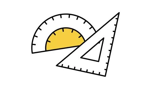 Simple line drawing icon of a triangular ruler and protractor used in arith.. 스톡 일러스트