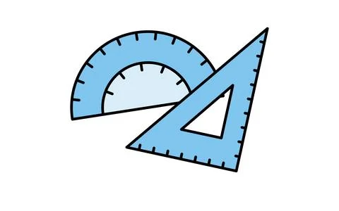 Simple line drawing icon of a triangular ruler and protractor used in arith.. Illustrazione stock