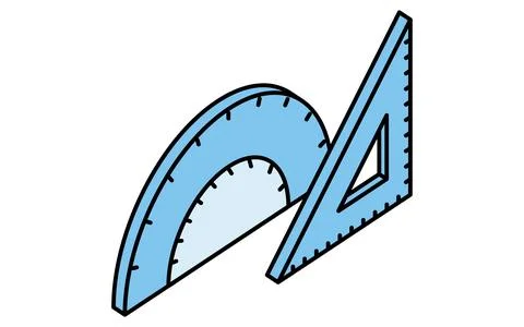 Simple line drawing icon of a triangular ruler and protractor used in arith.. Illustrazione stock