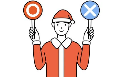 Simple line drawing illustration of a man dressed as Santa Claus holding a st Stock Illustration