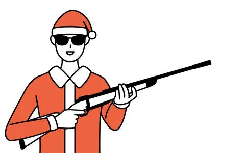 Simple line drawing illustration of a man dressed as Santa Claus wearing sung Stock Illustration