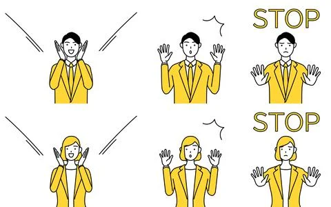 Simple line drawing illustration of a man and a woman in a suit, set of adv.. Stock Illustration