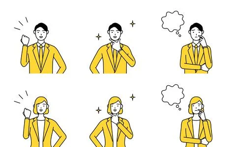 Simple line drawing illustration of a man and woman in suits, set of gut, p.. Illustrazione stock