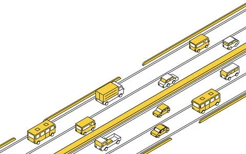 Simple line drawing isometric illustration of a single lane two-lane road w.. Stock Illustration