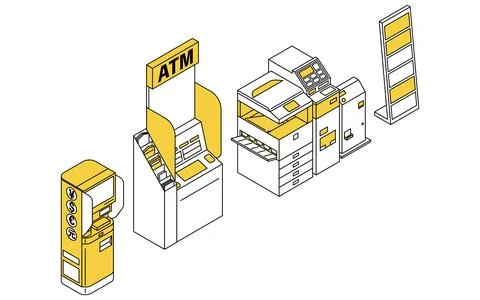 Simple line drawing isometric illustration of a convenience store multi-cop.. Stock Illustration