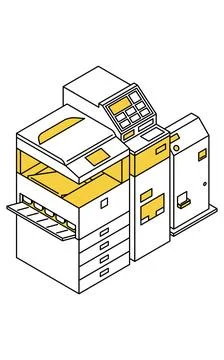 Simple line drawing isometric illustration of a multi-copy machine in a con.. 库存插图