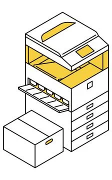Simple line drawing isometric illustration of office copier Stock Illustration