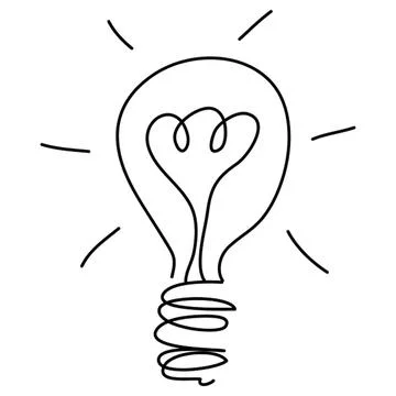 Simple line drawing of a light bulb with a heart shape Stock Illustration