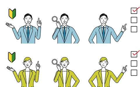 Simple line drawing of man and woman in suits(Middle-aged, president, super.. Stock Illustration