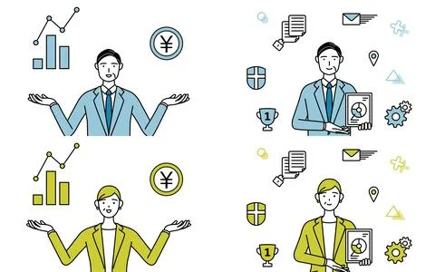 Simple line drawing of man and woman in suits(Middle-aged, president, super.. Stock Illustration