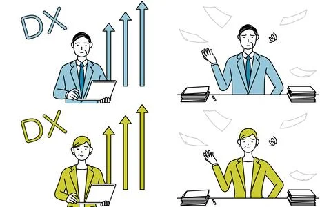 Simple line drawing of man and woman in suits(Middle-aged, president, super.. Stock Illustration