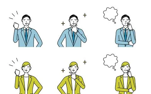 Simple line drawing of man and woman in suits(Middle-aged, president, super.. Illustrazione stock