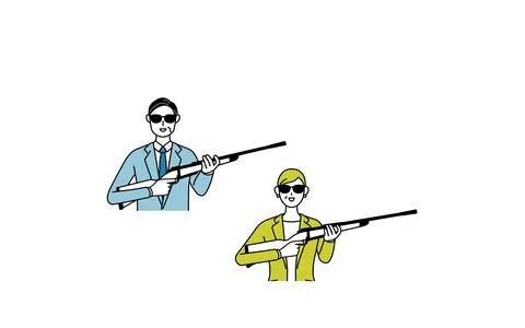 Simple line drawing of man and woman in suits(Middle-aged, president, super.. Illustrazione stock