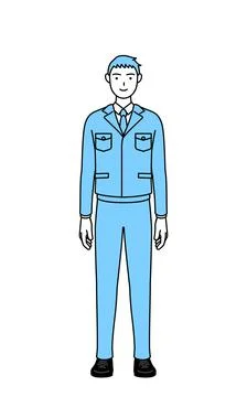 Simple line drawing of a Man in work clothes. Stock Illustration