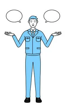 Simple line drawing of a Man in work clothes with wipeout and comparison. Stock Illustration