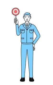 Simple line drawing of a Man in work clothes holding a malleable stick that s Stock Illustration