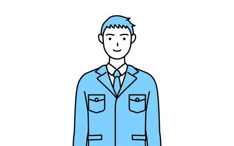 Simple line drawing of a Man in work clothes. Stock Illustration