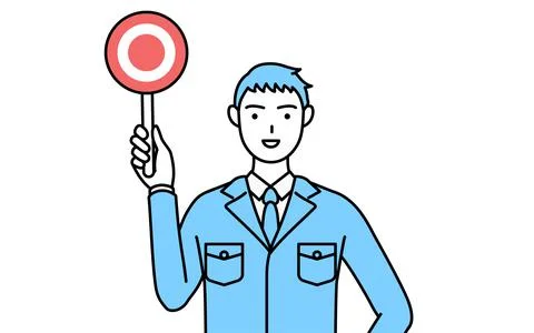 Simple line drawing of a Man in work clothes holding a malleable stick that s Stock Illustration