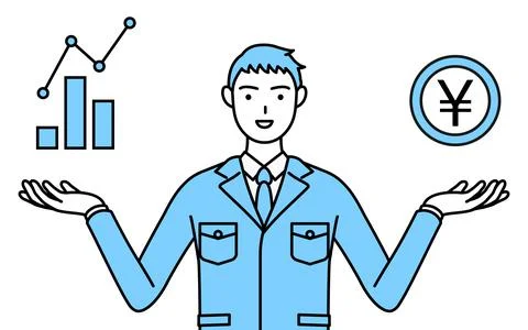 Simple line drawing of a Man in work clothes guiding an image of DXing,perfor Stock Illustration