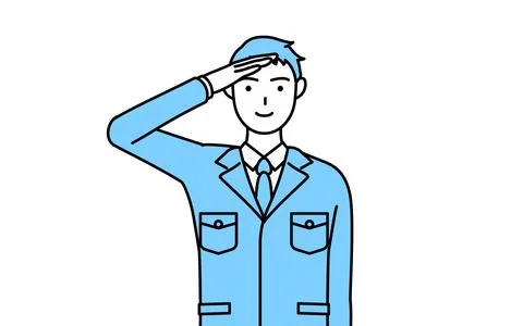 Simple line drawing of a Man in work clothes making a salute. Stock Illustration