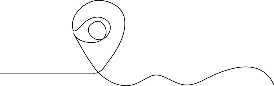 A simple line drawing of a map pin on a wavy line. Vector Stock Illustration
