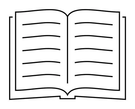 Simple Line Drawing of an Open Book with Visible Page Lines in Black and Whit Stock Illustration