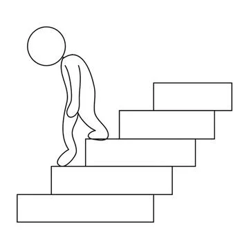 Simple line drawing of a person climbing stairs Stock Illustration