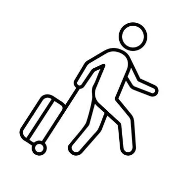 A simple line drawing of a person pulling a suitcase on a vector Stock Illustration