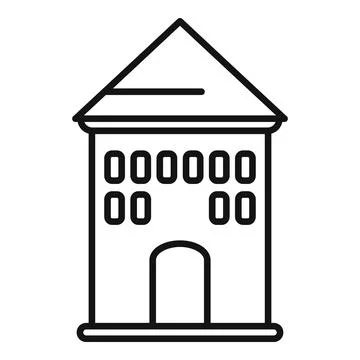 Simple line drawing representing a residential building with multiple windows Stock Illustration