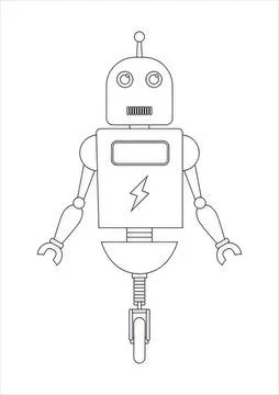 Simple line drawing of a robot with a single wheel Stock Illustration