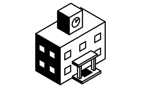 Simple line drawing of school building icon, isometric illustration Ilustración de archivo