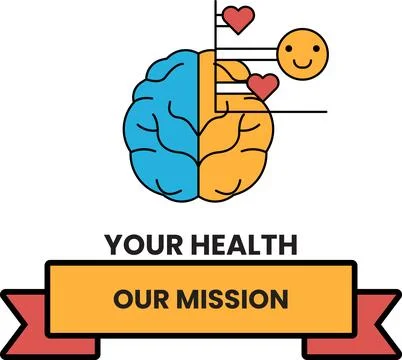 Simple line drawing shows a brain with smiling face and hearts above イラスト素材