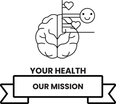 Simple line drawing shows a brain with smiling face and hearts above イラスト素材